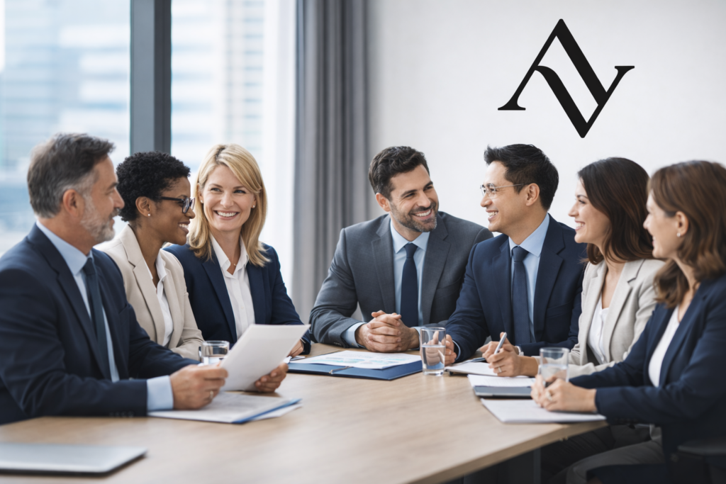 Alta Vida Unlimited leadership team meeting with clients about wealth planning and business protection.